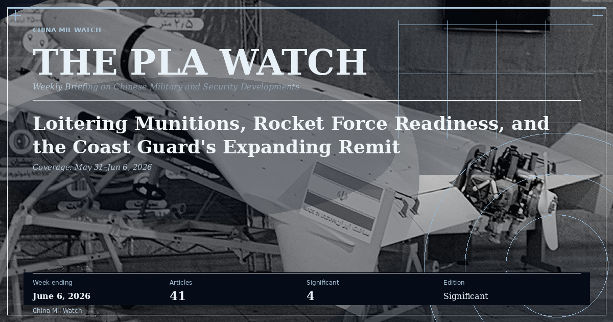 The PLA Watch — The PLA Watch: Loitering Munitions, Rocket Force Readiness, and the Coast Guard's Expanding Remit (issue cover)