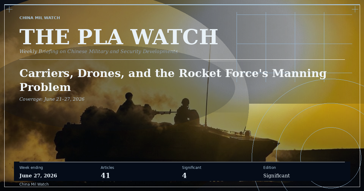 The PLA Watch — The PLA Watch: Carriers, Drones, and the Rocket Force's Manning Problem (issue cover)